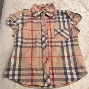 AUTHENTIC Burberry Plaid Button Down Shirt - Tan, Red, Black